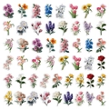 50 Stück transparente Blumen-PET-Aufkleber Set mit bunten Rosen und Sonnenblumen für DIY - Romantische Blumen-50 Blatt