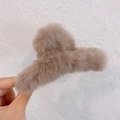 Khaki faux fur claw clip for hair, large fluffy shark hair clip for women headwear - Grey Green