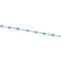 Polished silver stainless steel O-chain featuring sky blue enamel beaded accents - Blue