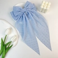 Elegant light blue Swiss dot chiffon hair bow clip with long ribbons for women - Sky Blue