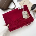 Deep red solid color scarf with fringes and elegant gift tags in a warm setup - 200x68cm / Burgundy