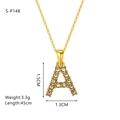 Detailed size specifications for gold square letter A pendant necklace with cubic zirconia - Letter A