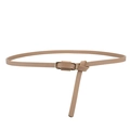 Minimalist beige leather waist belt with golden oval buckle and knotted tie design - Khaki