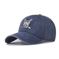 Vintage washed navy blue baseball cap featuring detailed cat face embroidery on front - Adjustable / Navy Blue