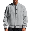 Men's light grey American varsity jacket with stripe ribbed collar and snap buttons - Light Gray