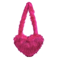 Fuchsia heart-shaped faux fur handbag with soft plush texture and long shoulder strap - Rose Red Long Fur
