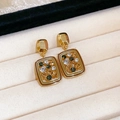 Golden hollow rectangular earrings with multicolored rhinestones in velvet box - 27# Silver Earring Post - Gold - Coffee - Square