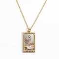 Collana tarocchi placcata oro con pendente La Luna, cristalli e intarsio in conchiglia - La Luna (Conchiglia di Abalone)