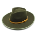Detail of dark green wool felt fedora with yellow woven band and reinforced brim - M(56-58cm) / Army Green