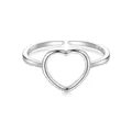 Adjustable S925 sterling silver ring featuring a hollow heart shape design for women - Bright Silver