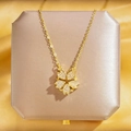 Collier en or avec pendentif fleur à cinq pétales en cristaux et pierre œil de chat jaune - Collier Fleur À Cinq Feuilles Ouvrable En Or