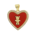 Golden heart pendant with red enamel, teddy bear motif and pavé cubic zirconia border - 15-Red Bear Zirconia Heart