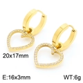 Orecchini a cuore in acciaio al titanio dorato con diamanti CNC, misura 20x17mm - Orecchini d'Oro (KE110088-KLX)