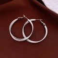 Silver multi-layered textured hoop earrings in vintage style on a velvet background - 66# Silver Earring Post - Silver - Multi-layer 3D Hoop