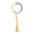 Silicone bead keychain bracelet in yellow and grey with leather tassel and gold clasp - Yellow