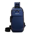 Waterproof navy blue crossbody sling bag with secure combination lock and USB port - Blue with Gold (Horizontal Zipper) / Blue