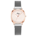 Elegant rose gold women's watch with pink dial and silver-grey Milanese mesh band - Silver