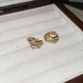 Macro detail of 18k gold plated star hoop earrings with sparkling crystals in a jewelry box - Star Ear Buckle (3#) / Gold Star Style