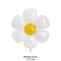 Medium white daisy flower foil balloon with yellow center, size 71x71cm for parties - Medium Daisy Without Rod / White