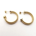 Golden C-shaped hoop earrings with spiral snake bone texture and stud backing - C-Shaped Earrings (6mm Width) / Gold