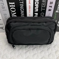 Large capacity black nylon pencil case with multi-layer zippers and front opening window - Black