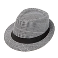 Classic houndstooth jazz fedora hat for men featuring a black decorative grosgrain band - M (56-58cm) / White