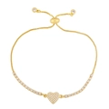 Adjustable gold plated bracelet with sparkling heart charm and cubic zirconia stones - Heart Style