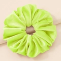 Neon green oversized velvet scrunchie with ribbed texture and pleated design - Fluorescent Green