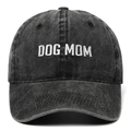 Casquette de baseball gris foncé délavée avec broderie blanche DOG MOM pour femmes - Taille unique / Noir