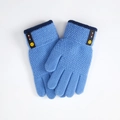 Blue knitted five-finger gloves with smiley face baby label for 6-10 years old kids - 6-10 Years / Blue