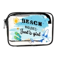 Transparent PVC cosmetic bag with black trim and colorful beach vacation theme pattern - 037-Girl Who Loves Beach
