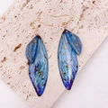 S925 silver hook earrings featuring blue and purple gradient cicada wing with gold foil - Dreamy Blue Gold Foil