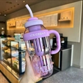 Portable clear plastic tumbler with purple silicone lid, straw, and ICE CREAM design - Belly Cup / Purple