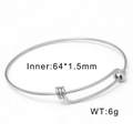 Minimalist adjustable stainless steel bangle in silver finish with 64mm inner diameter - Minimalist Adjustable Slim Wire Style (KB65880-Z)