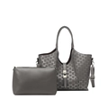 Grey leather 2-piece tote bag set with logo print and detachable crossbody strap - Gray