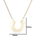 Minimalist gold stainless steel necklace with sun horseshoe pendant measuring 23mm by 24mm - Geometric Sunburst Style (797 Gold)