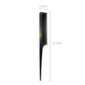 Detail van een zwarte plastic puntkam met afmetingen 21,5 cm bij 2,5 cm voor haarstyling - 21.5cm Lange Puntkam (#50072)