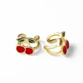 Minimalist 18k gold plated cherry ear bone clip with red enamel fruit and green leaf - Style B-Cherry (Enamel)