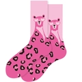 Pink mid-calf socks featuring creative cartoon character and black leopard print patterns - EU 36-42 / Magenta Leopard