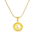 18K gold plated snake chain with round shell pendant featuring embossed letter L - Letter L (S-P005-L)