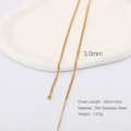3.0mm gold-plated stainless steel chain necklace on white tray, 45+5cm length - Gold Round Cuban Chain