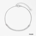 Tobillera de acero plateado con doble fila de circonitas y cadena de eslabones cuadrados - Plata (KA589)