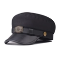 Berretto militare nero con visiera in pelle PU ed emblema a stella vintage di profilo - M (56-58cm) / Nero con distintivo a stella