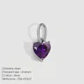 Edelstahlanhänger mit tiefviolettem Herzstein und silberner Fassung in 6x6mm Größe - Februar Dunkelviolett - Silber
