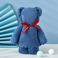 Blue coral fleece towel folded as a cute bear with a decorative Just for you red ribbon - Nordic Blue Bear (without Packaging) / 30*30cm