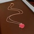 Rose gold chain necklace with double red and pink heart pendants and beaded edges - Rose Gold Red Pink Double Heart Beaded / Rose Gold