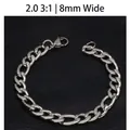 Men's 8mm wide 3:1 Figaro link chain bracelet in durable stainless steel finish - 8mm / 3:1 Figaro Link Chain