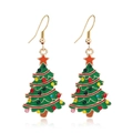 Détail de boucles d'oreilles sapin de Noël vert avec strass colorés et crochets dorés - Taille #18