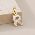 Letter R pendant necklace in 18K gold plated steel with iridescent white shell inlay - Letter R(KP115530-K)