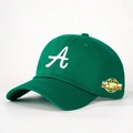 Dark green baseball cap with white embroidered A and Los Angeles side patch detail - Olive Green
